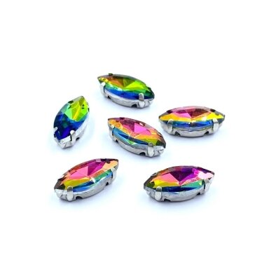 15x7mm Vitrail sp. kristalai sidabro sp. rėmeliuose, 6vnt