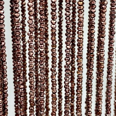 1,5x2mm šokoladinės sp. rondelle formos stiklo kristalai, 40cm juosta 1,5x2mm šokoladinės sp. rondelle formos stiklo kristalai, 40cm juosta