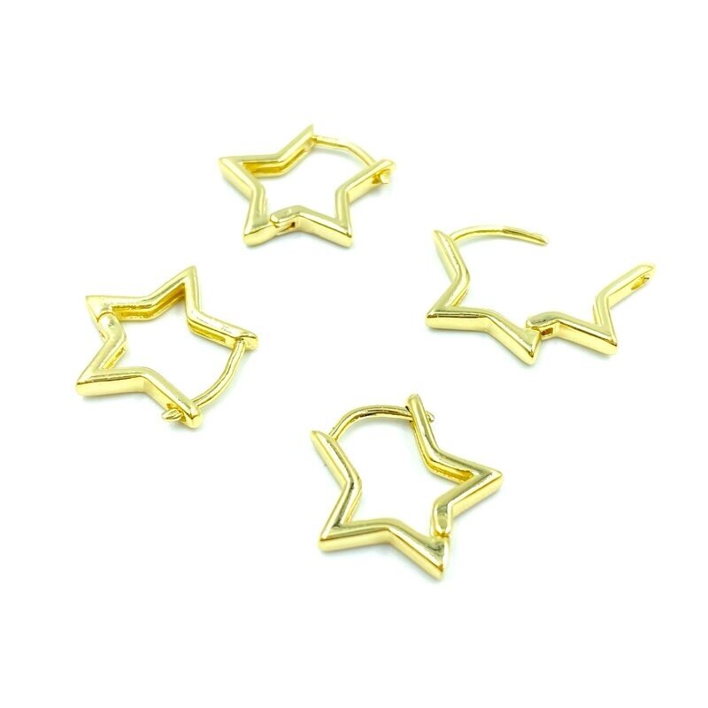 15mm 18k aukso sp. nerūdijančio plieno auskarų įvėrimai žvaigždutės, 2vnt.