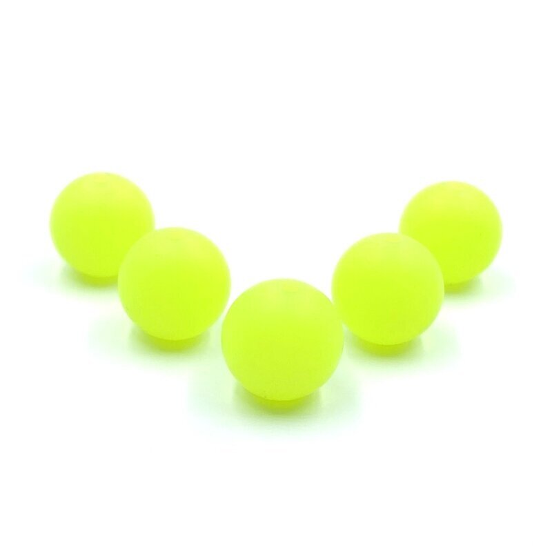 15mm geltonos spalvos tamsoje šviečiantys silikoniniai karoliukai, 5vnt.