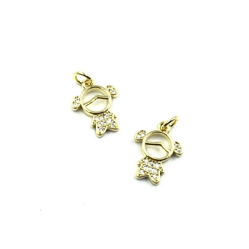 15x12mm aukso sp. nerūdijančio plieno pakabukas su cirkoniais mergaitė, 1vnt.