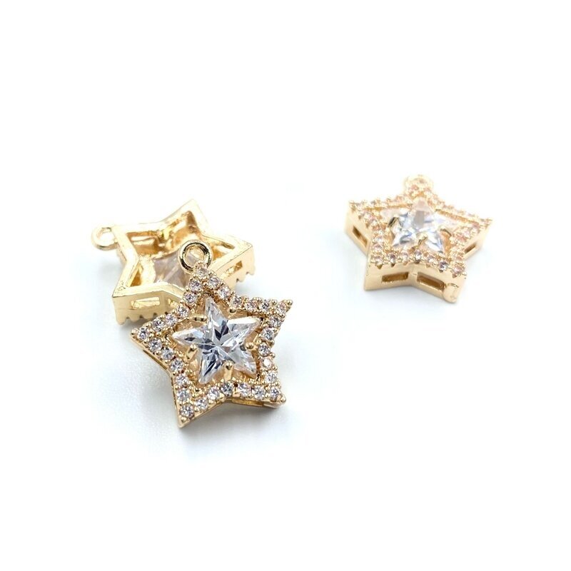 15x14mm rausvo aukso sp. nerūdijančio plieno pakabukas žvaigždė, 1vnt.