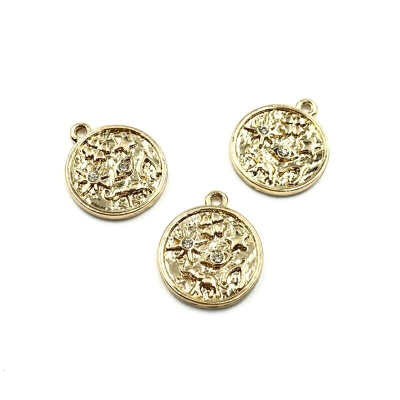 15x21mm 16k aukso spalvos nerūdijančio plieno pakabukas su cirkoniais, 1vnt.