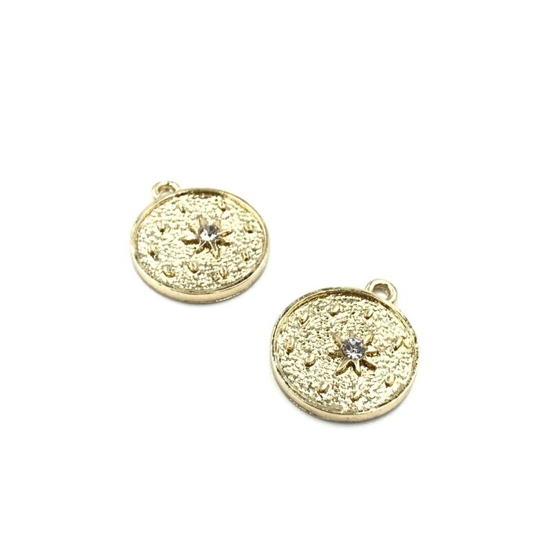20x17mm 16k aukso spalvos nerūdijančio plieno pakabukas su cirkoniais žvaigždė, 1vnt.