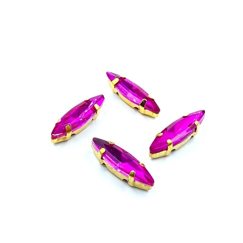15x4mm ciklameno sp. kristalai aukso sp. rėmeliuose, 4vnt