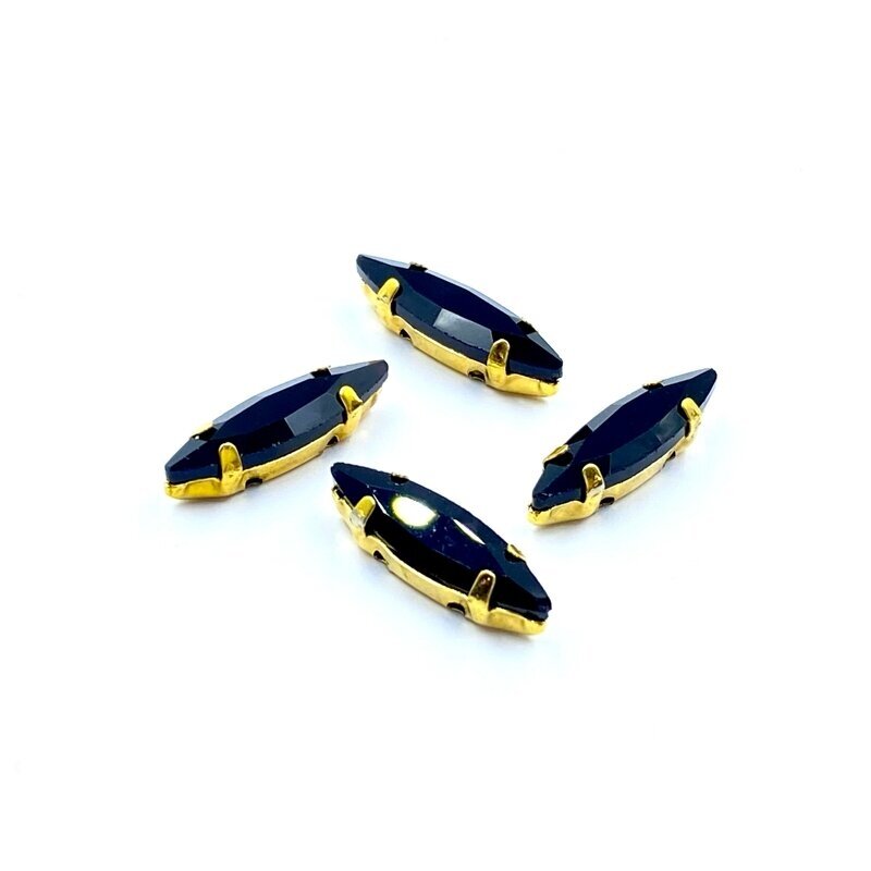 15x4mm juodos sp. kristalai aukso sp. rėmeliuose, 4vnt