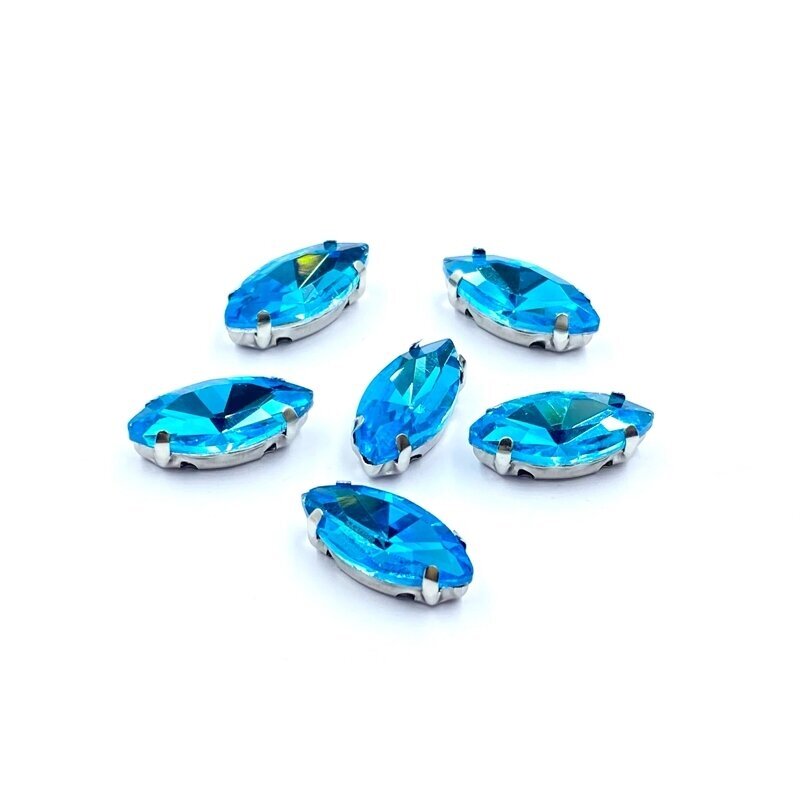 15x7mm žydros sp. kristalai sidabro sp. rėmeliuose, 6vnt