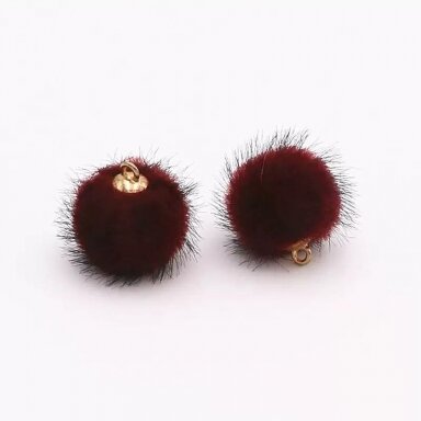 16mm bordo sp. pliušinio kailio pakabukai, 6vnt.