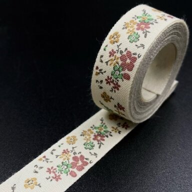 16mm kreminės sp. medvilninė juostelė su gėlėmis, 1m