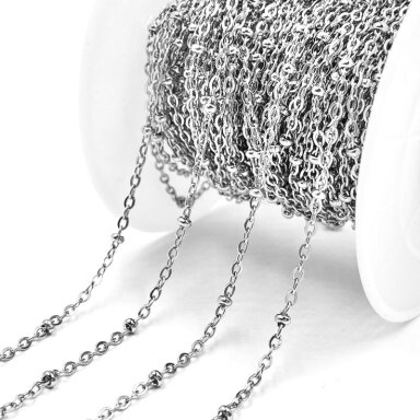 1,6mm platinos sp. nerūdijančio plieno lituota grandinėlė su 1x2 burbuliukais, 1m 1,6mm platinos sp. nerūdijančio plieno lituota grandinėlė su 1x2 burbuliukais, 1m