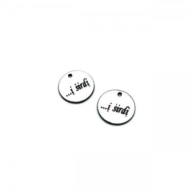 16mm sidabro sp. plastiko pakabukas- "...į širdį", 2vnt. 16mm sidabro sp. plastiko pakabukas- "...į širdį", 2vnt.
