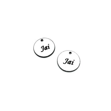 16mm sidabro sp. plastiko pakabukas- "Jai", 2vnt. 16mm sidabro sp. plastiko pakabukas- "Jai", 2vnt.