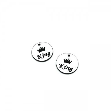 16mm sidabro sp. plastiko pakabukas- "King", 2vnt. 16mm sidabro sp. plastiko pakabukas- "King", 2vnt.