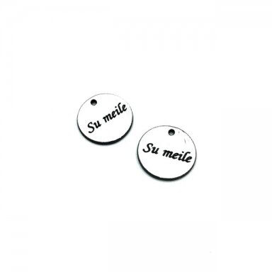 16mm sidabro sp. plastiko pakabukas- "Su meile", 2vnt. 16mm sidabro sp. plastiko pakabukas- "Su meile", 2vnt.
