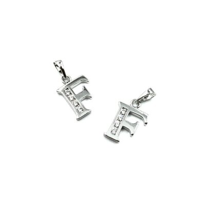 16x11mm sidabro sp. nerūdijančio plieno pakabukas su cirkoniais F raidė, 1vnt. 16x11mm sidabro sp. nerūdijančio plieno pakabukas su cirkoniais F raidė, 1vnt.