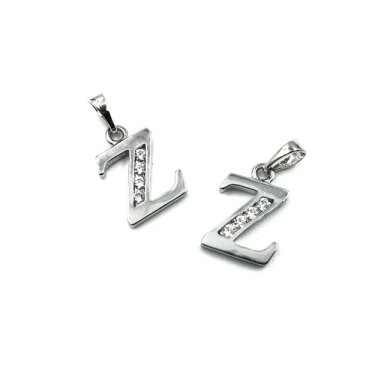 16x11mm sidabro sp. nerūdijančio plieno pakabukas su cirkoniais Z raidė, 1vnt. 16x11mm sidabro sp. nerūdijančio plieno pakabukas su cirkoniais Z raidė, 1vnt.