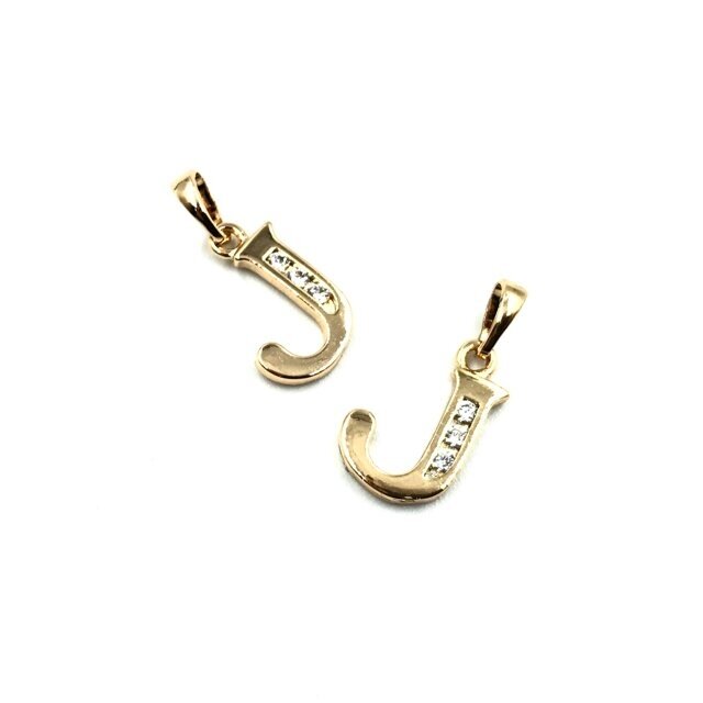 16x11mm rausvo aukso sp. nerūdijančio plieno pakabukas su cirkoniais J raidė, 1vnt.