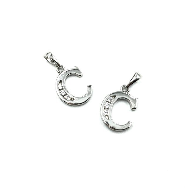 16x11mm sidabro sp. nerūdijančio plieno pakabukas su cirkoniais C raidė, 1vnt.