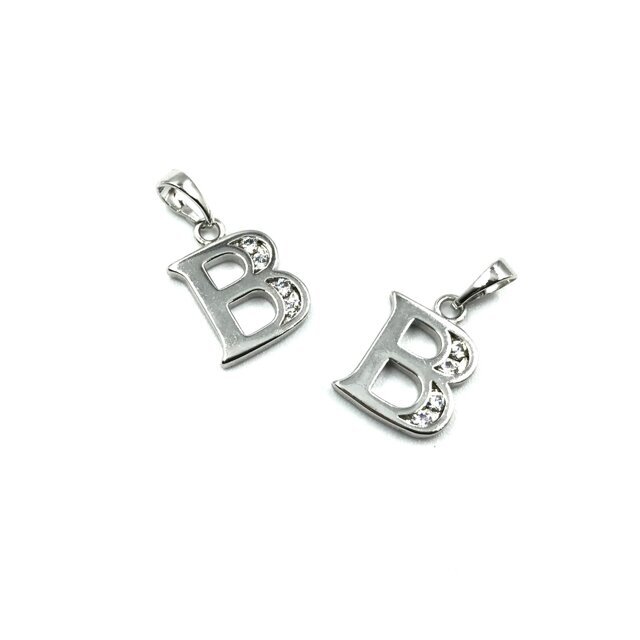 16x12mm sidabro sp. nerūdijančio plieno pakabukas su cirkoniais B raidė, 1vnt.
