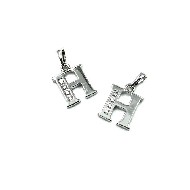 16x12mm sidabro sp. nerūdijančio plieno pakabukas su cirkoniais H raidė, 1vnt.