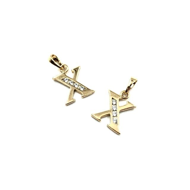 16x13mm rausvo aukso sp. nerūdijančio plieno pakabukas su cirkoniais X raidė, 1vnt.