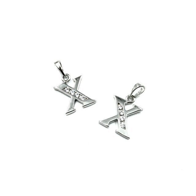 16x13mm aukso sp. nerūdijančio plieno pakabukas su cirkoniais X raidė, 1vnt.