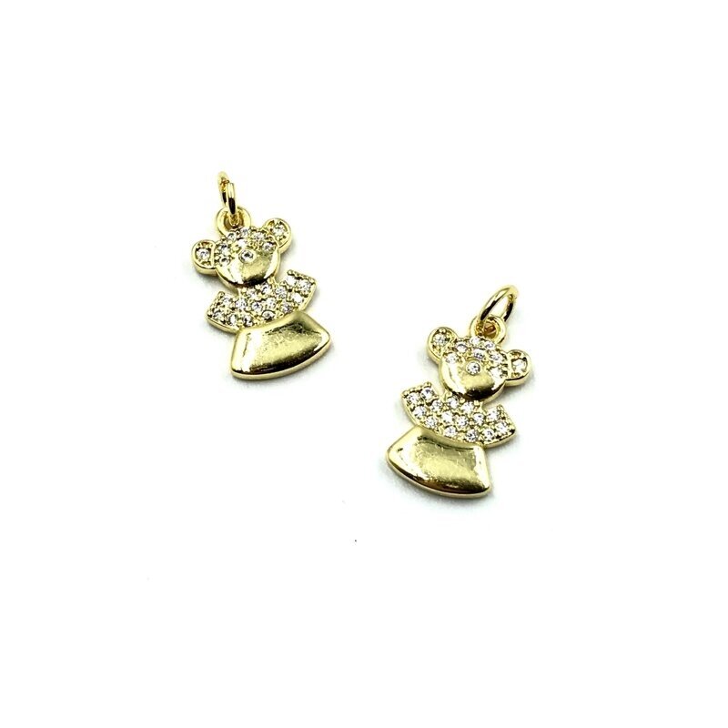 16x10mm aukso sp. nerūdijančio plieno pakabukas su cirkoniais meškiukas, 1vnt.