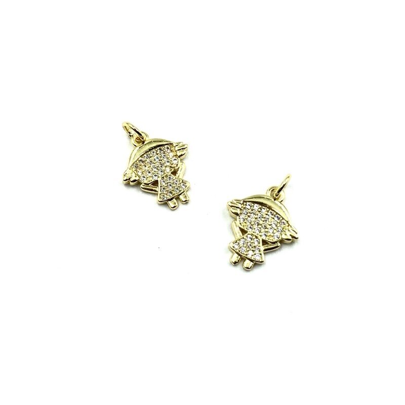 16x13mm aukso sp. nerūdijančio plieno pakabukas su cirkoniais mergaitė, 1vnt.