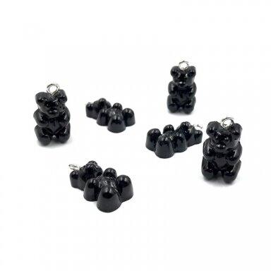 17x11mm juodos sp. plastiko pakabukas meškiukas, 2vnt.