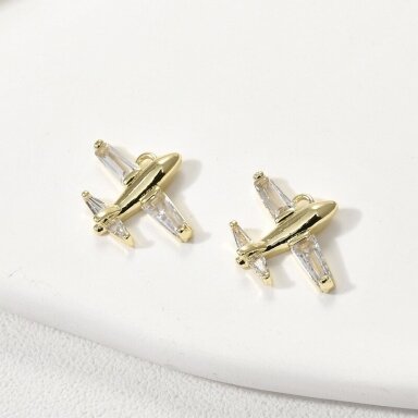 17x13mm 14k aukso sp. nerūdijančio plieno pakabukas lėktuvas, 1vnt.