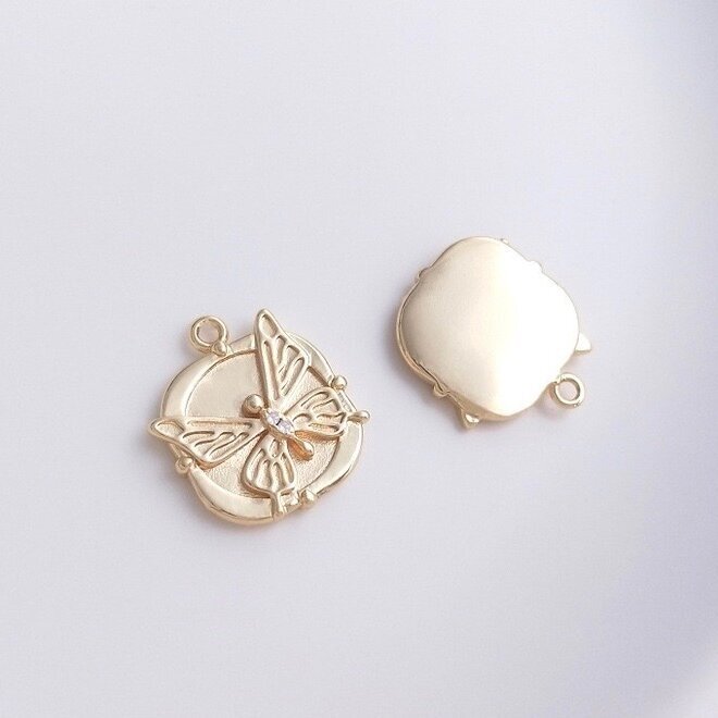 17x14mm 14k aukso sp. nerūdijančio plieno pakabukas drugelis, 1vnt.
