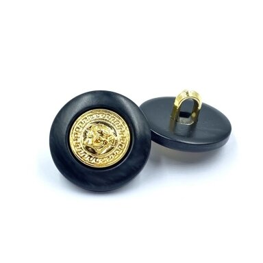 18mm juodos ir aukso sp. plastikinė saga su kilpute, 2vnt.