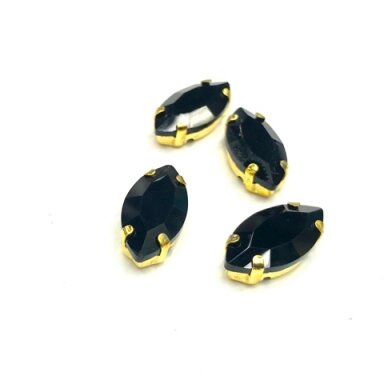 18x10mm juodos sp. kristalai aukso sp. rėmeliuose, 4vnt
