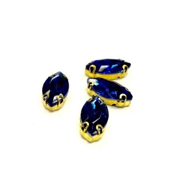 18x10mm mėlynos sp. kristalai aukso sp. rėmeliuose, 4vnt