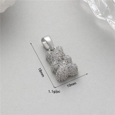 18x10mm platinos sp. nerūdijančio plieno pakabukas meškiukas, 1vnt.