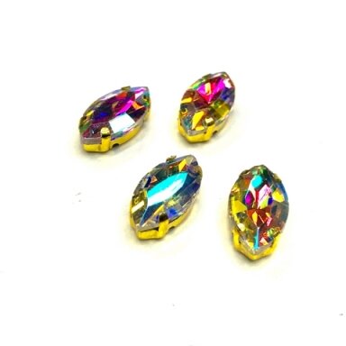 18x10mm Silk AB sp. kristalai aukso sp. rėmeliuose, 4vnt