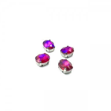 10x8mm Fuchsia sp. kristalai sidabro sp. rėmeliuose, 6vnt.