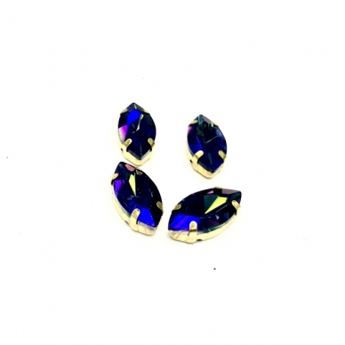 18x10mm mėlynos AB sp. kristalai aukso sp. rėmeliuose, 4vnt
