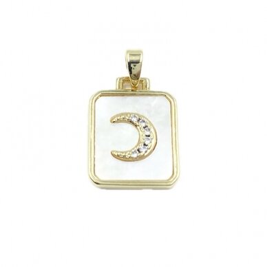 18x13mm 14k aukso sp. nerūdijančio plieno ir kriauklės pakabukas mėnulis, 1vnt. 18x13mm 14k aukso sp. nerūdijančio plieno ir kriauklės pakabukas mėnulis, 1vnt.