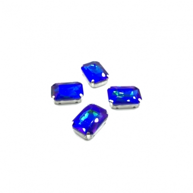 18x13mm mėlynos AB sp. kristalai sidabro sp. rėmeliuose, 4vnt.