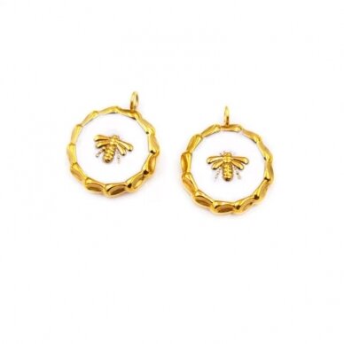 18x15mm 18k aukso ir baltos sp. nerūdijančio plieno pakabukas bitė, 1vnt. 18x15mm 18k aukso ir baltos sp. nerūdijančio plieno pakabukas bitė, 1vnt.