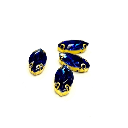 18x10mm mėlynos sp. kristalai aukso sp. rėmeliuose, 4vnt