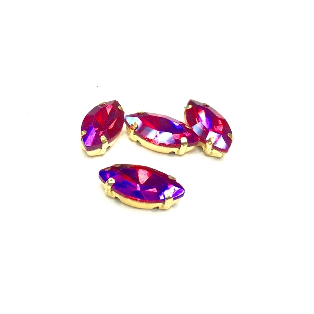 18x10mm Fuchsia sp. kristalai aukso sp. rėmeliuose, 4vnt