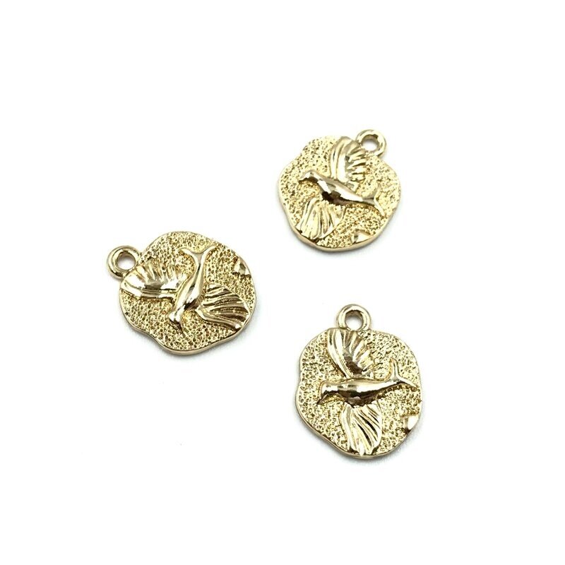 18x14mm 16k aukso spalvos nerūdijančio plieno pakabukas paukštis, 1vnt.
