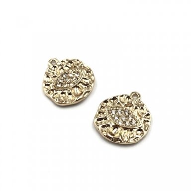 19x17mm 16k aukso spalvos nerūdijančio plieno pakabukas su cirkoniais, 1vnt.