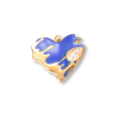 19x20mm 14k aukso ir mėlynos sp. nerūdijančio plieno pakabukas širdis, 1vnt.
