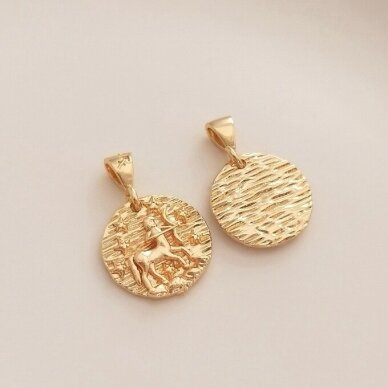 19x13mm 14k aukso sp. nerūdijančio plieno pakabukas šaulys, 1vnt. 19x13mm 14k aukso sp. nerūdijančio plieno pakabukas šaulys, 1vnt.