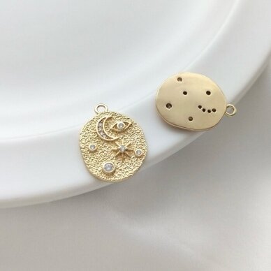 19x14mm 14k aukso sp. nerūdijančio plieno pakabukas mėnulis ir žvaigždės, 1vnt. 19x14mm 14k aukso sp. nerūdijančio plieno pakabukas mėnulis ir žvaigždės, 1vnt.