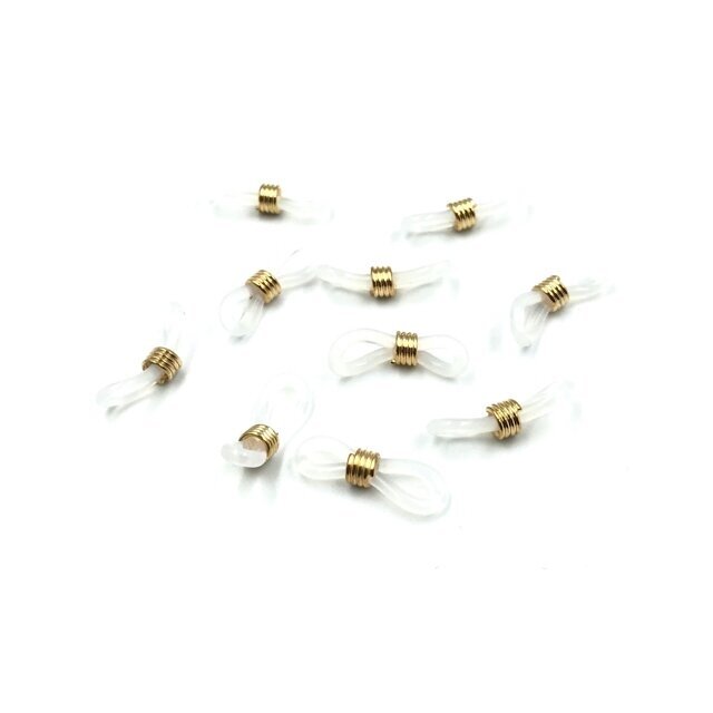 19mm skaidrios sp. užbaigimo detalės akinių gumutės, aukso sp. spirale, 10vnt.