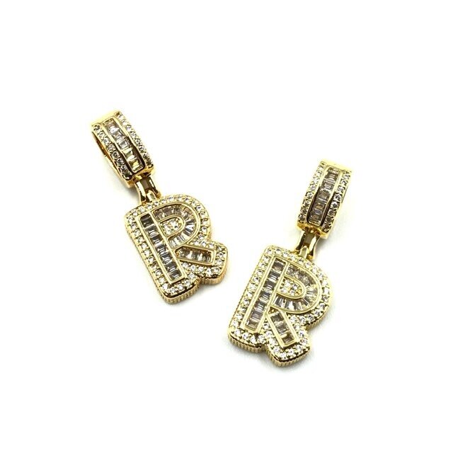19x12mm aukso sp. nerūdijančio plieno pakabukas su cirkoniais R raidė, 1vnt. 19x12mm aukso sp. nerūdijančio plieno pakabukas su cirkoniais R raidė, 1vnt.